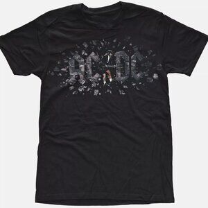 AC-DC Angus Young Logo Black Graphic T-Shirt Classic Hard Rock Band Tee Shirt